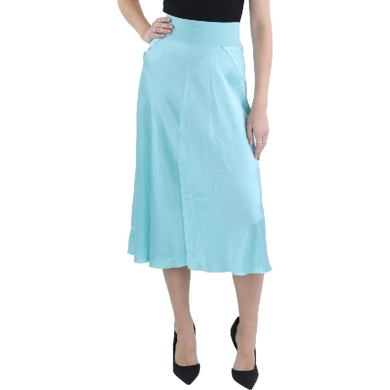 Season Offer Womens Ribbed Trim Elastic Waist A-Line Skirt