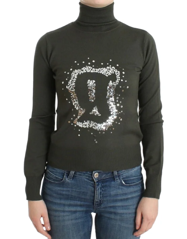 Classic Timeless Elegant Style John Galliano Chic Turtleneck Virgin Wool Women's Sweater