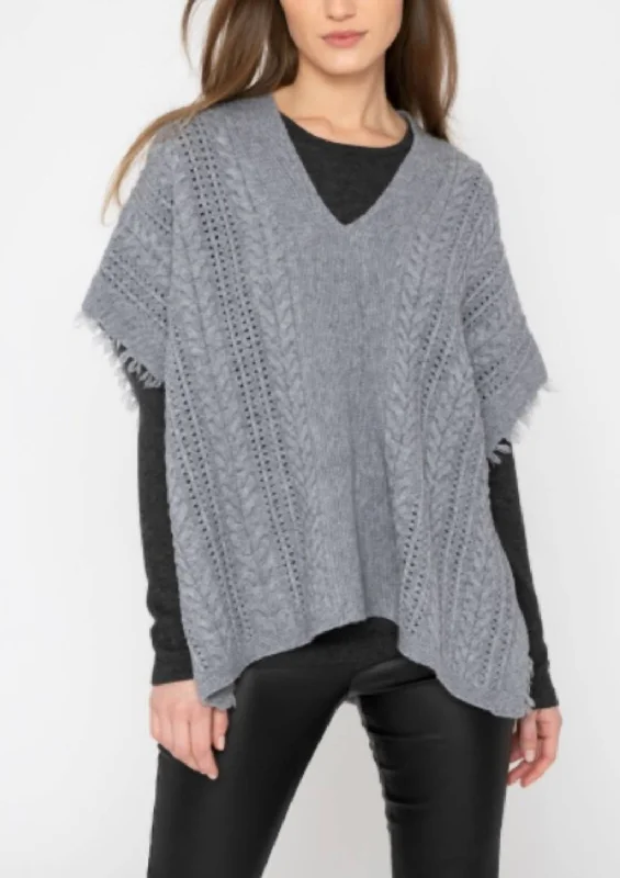 Chic Styles Fringe Cable Popover Sweater In Granite