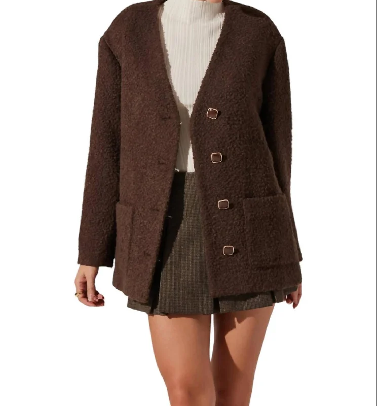 Stupidly Low Prices Sherpa Collarless Jacket In Brown