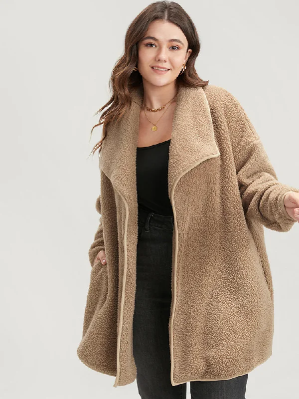 Boho - Chic Festival - Ready Style Solid Pocket Open Front Teddy Coat