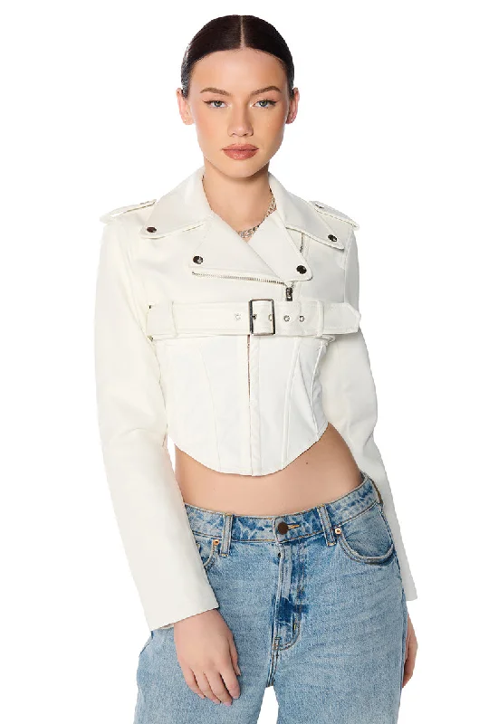 Trend Setting Wardrobe HALF MY HEART ULTRA CROPPED MOTO JACKET