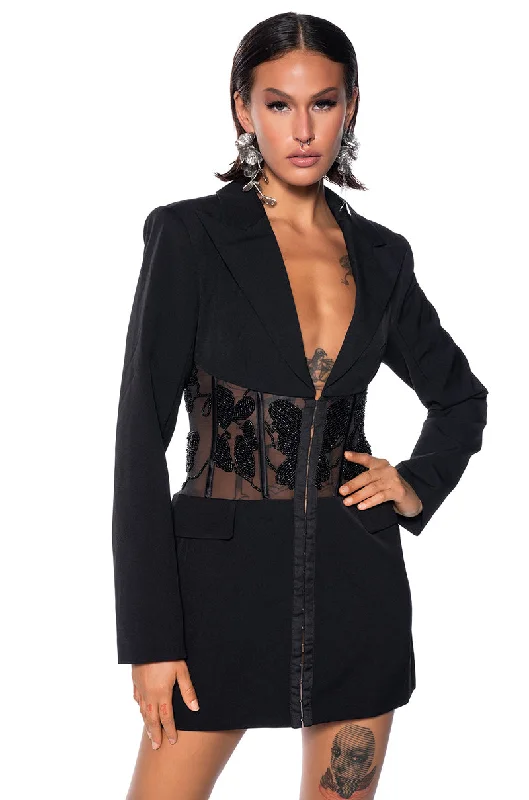 New Season Fashion Preview HAND BEADED MESH CORSET BLAZER