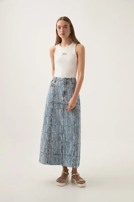 Effortless Chic Apparel Nostalgia Denim Midi Skirt