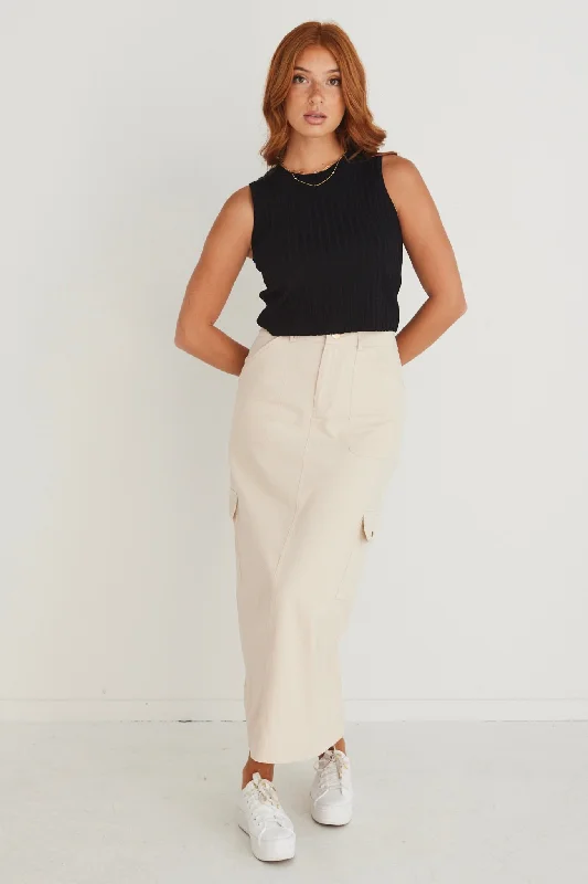 Style Upgrade Frank Ivory Cotton Utility Midi Skirt