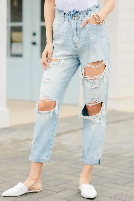 Wardrobe Essentials KanCan: Missing You Light Wash High Rise Distressed Paperbag Jeans