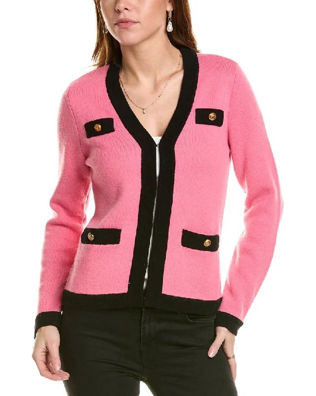 Quality Driven Apparel sofiacashmere Contrast Trim Wool & Cashmere-Blend Cardigan