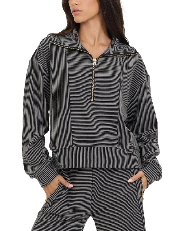 Dive Into Trendy Women's Fashion Vintage Havana Stripe Cord Fleece 1/4-Zip Pullover