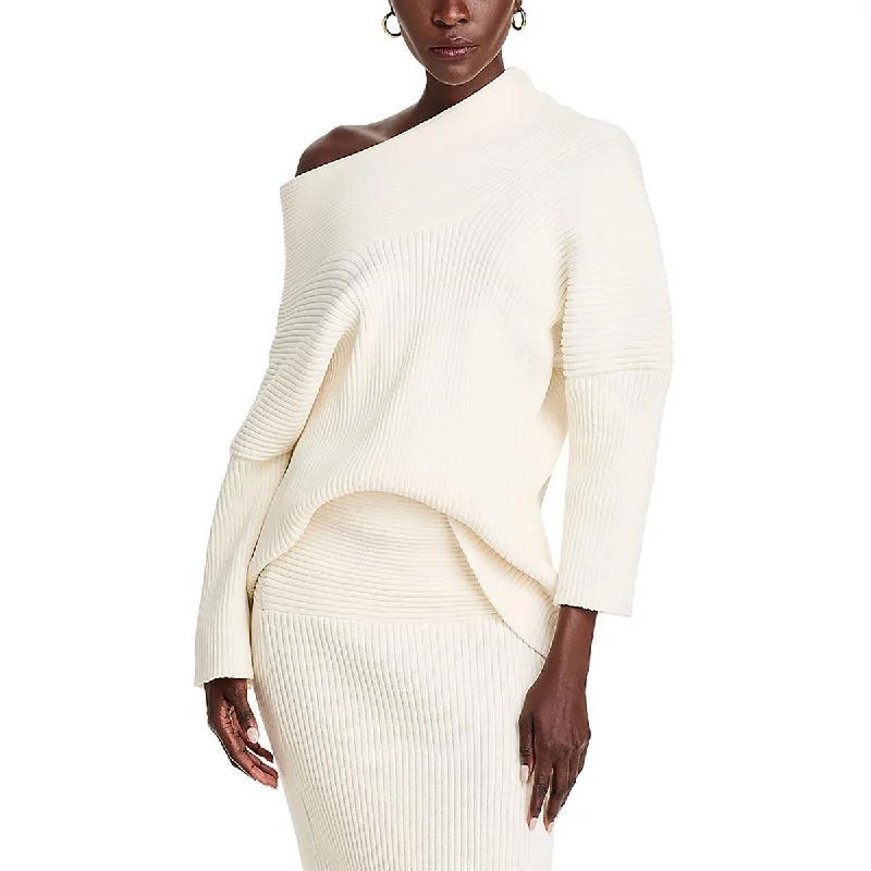 Trendy Urban Attire Womens Ribbed Knit Off-The-Shoulder Pullover Sweater