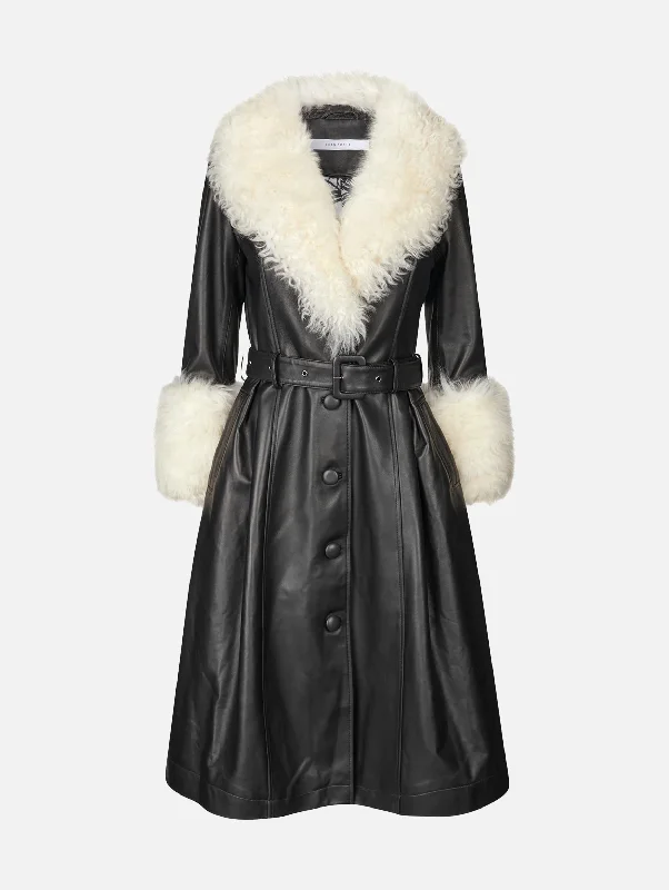 Spring Fashion Foxy Shearling Coat in Black & Cloud