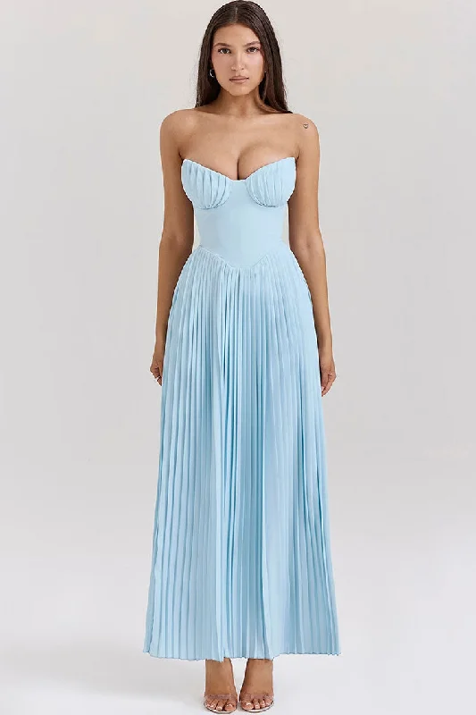 Unbeatable Deals Elegant Sweetheart Strapless Bustier Drop Waist Pleated Evening Maxi Dress