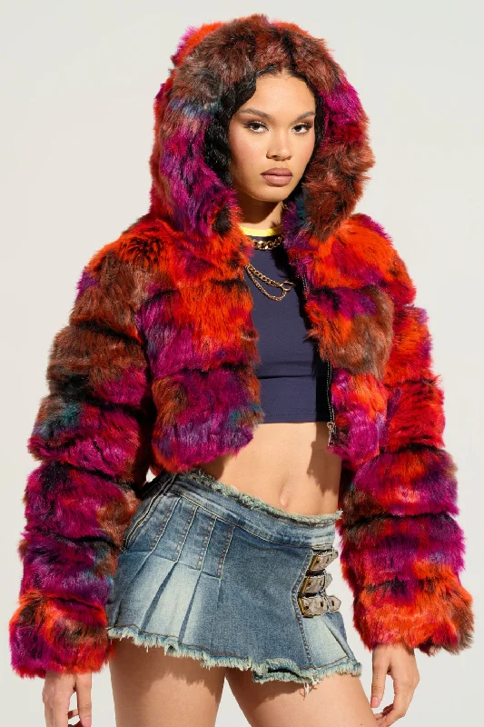 Insane Discount Onslaught GRACELLE MULTI FAUX FUR CROPPED JACKET