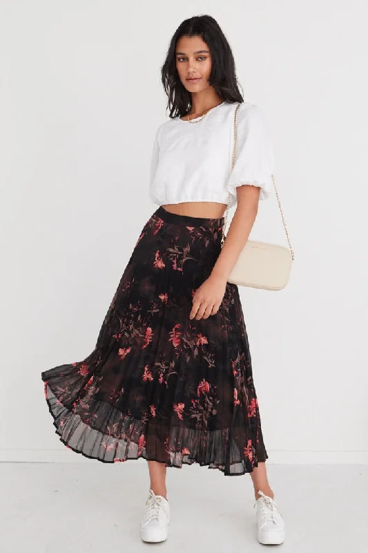 Chic Outfits Glamour Black Orchid Chiffon Pleated Midi Skirt