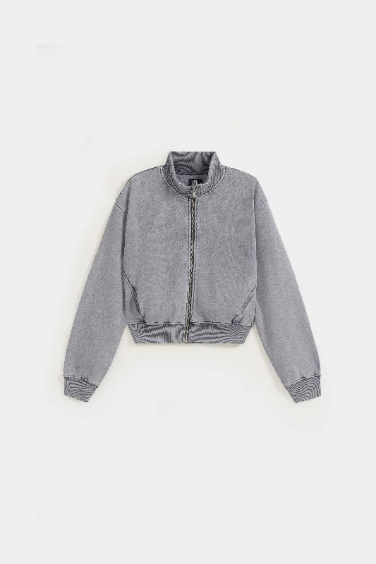 Evening Elegance Cropped Washed-out Bomber Jacket