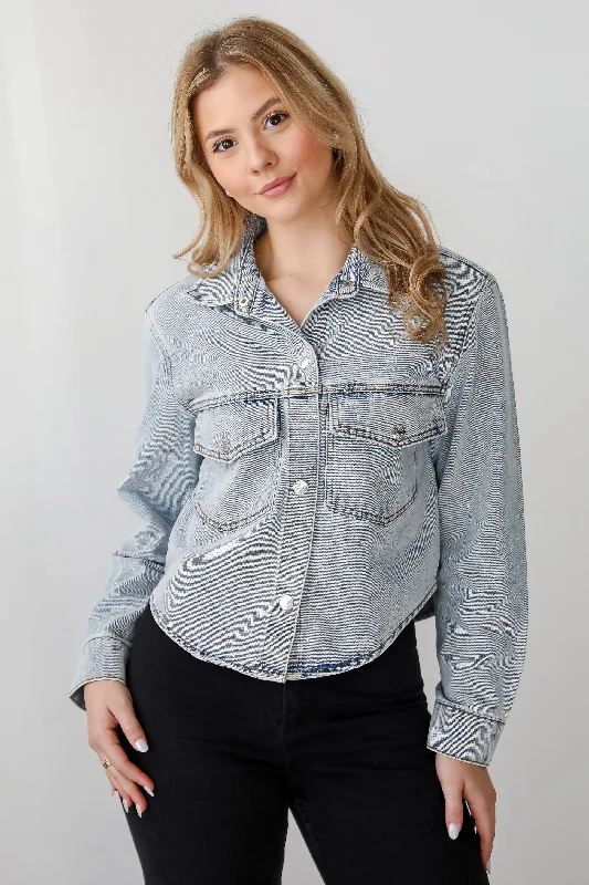 Discover Promotions Beyond Glamorous Blue Rhinestone Cropped Denim Jacket