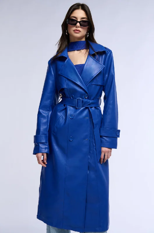 New Season Fashion Preview Sale SANDO BLUE PU TRENCH COAT