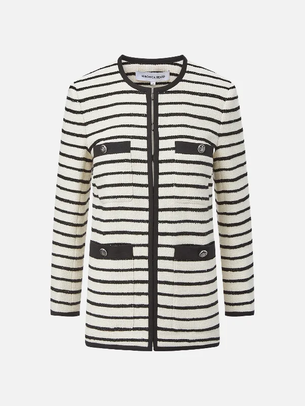 Art Deco Geometric Pattern Look Foster Striped Dickey Jacket in Ivory Black