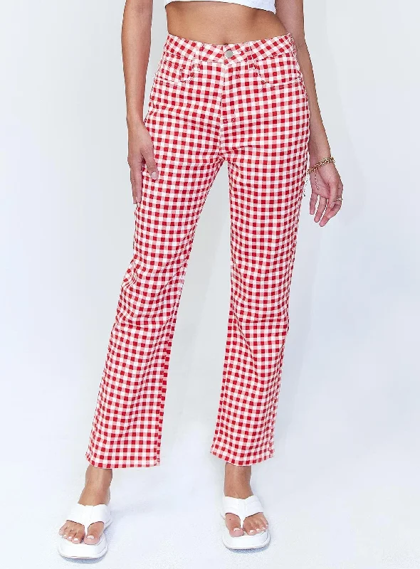 Latest Fashion Kendra Gingham Denim Jeans Red