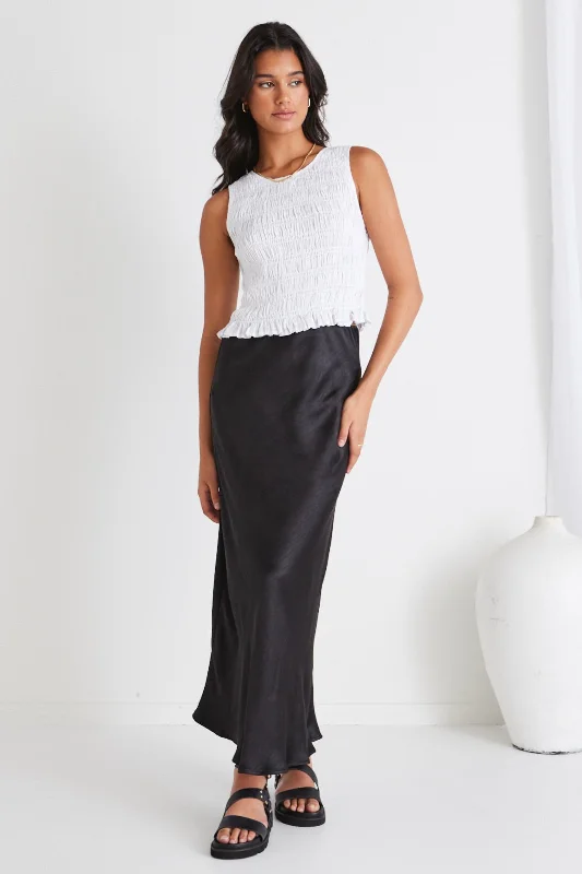 Chic Style Ivy Black Satin Bias Midi Skirt