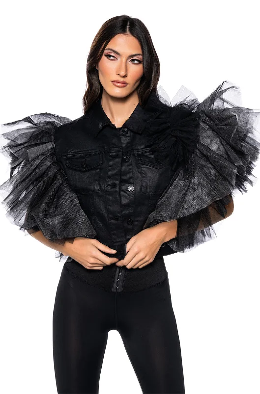 Style Your Wardrobe ON REPEAT TULLE SHOULDER VEST IN BLACK PU