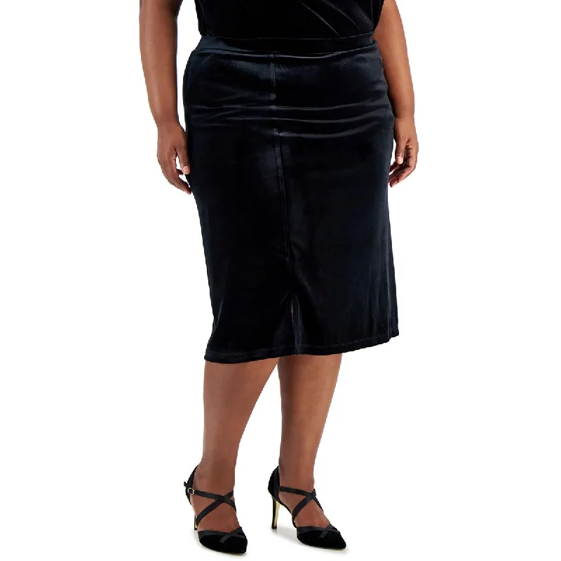 Limited Quantities Plus Womens Solid Velvet Midi Skirt