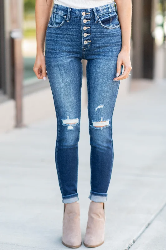 Trend Setting Threads KanCan: Known Perfection Dark Wash High Rise Distressed Jeans