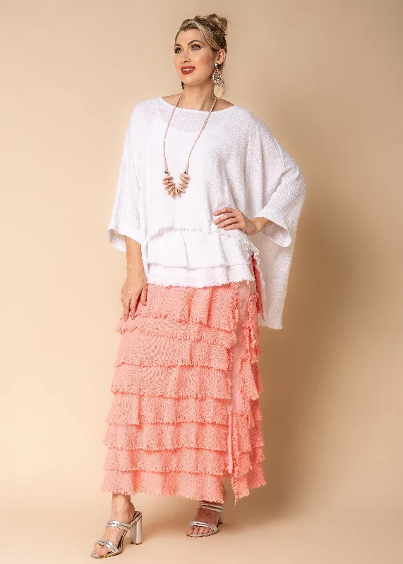 Elegant Attire For The Modern Lady Julie Linen Skirt in Coral Crush