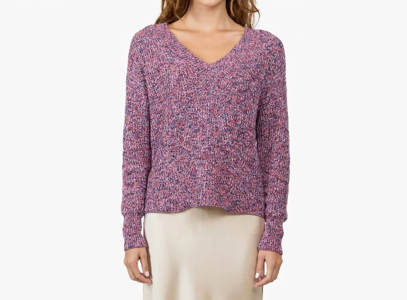 Chic And Trendy Marled Shaker V Sweater In Crocus Multi