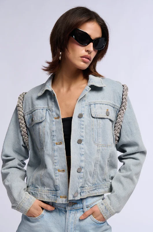 Trendy Women's Collection DIAMOND ROPE LIGHT WASH DENIM JACKET