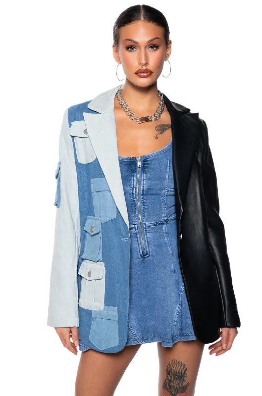 Durable Fashion Picks DO WHAT YOU DO HALF DENIM HALF PU BLAZER