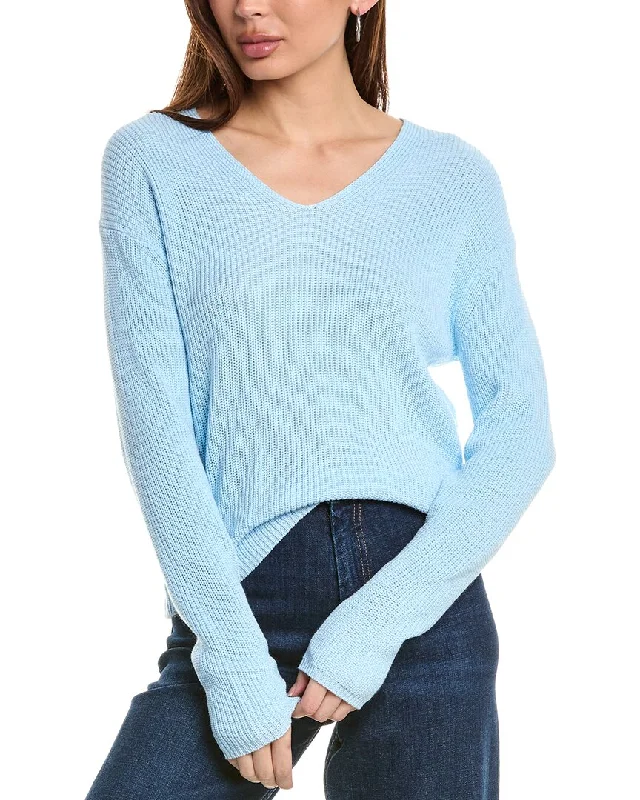 Catch Every Fashion Trend Hannah Rose Cropped Loose Shaker V-Neck Cashmere-Blend Sweater