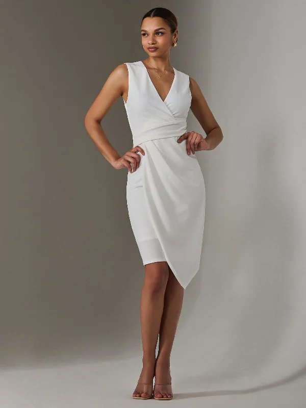 Your Timeless Wardrobe Awaits Sleeveless Wrap Front Midi Dress, White