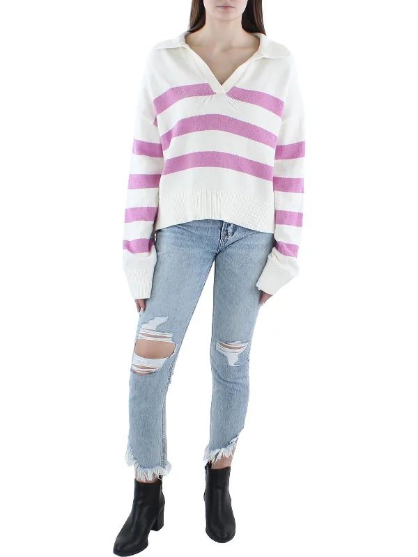 Versatile Wardrobe Essentials Womens Striped Collared Pullover Sweater