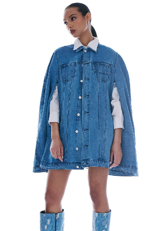 Trend Setting Wardrobe DON'T TALK LOUD DENIM TRENCH PONCHO