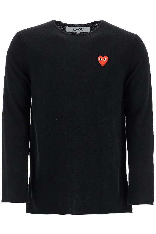 Rustic Countryside Charm Look Comme Des Garcons Play Women's Wool Sweater With Heart Logo And Wide Neck