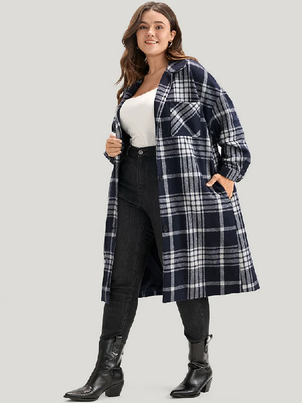 Trend Alert Plaid Pocket Button Up Coat Without Belt