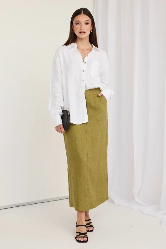 Save Big Tempt Pickle Linen Utilitarian Midi Skirt