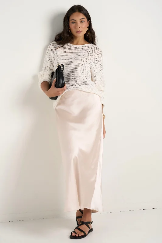 Timeless Elegance Redefined Ivy Champagne Satin Bias Midi Skirt