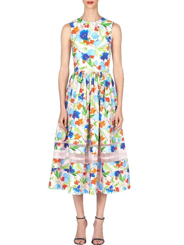 Budget-Friendly Fashion Multicolor Floral Printed Midi Dress with Sheer Panels