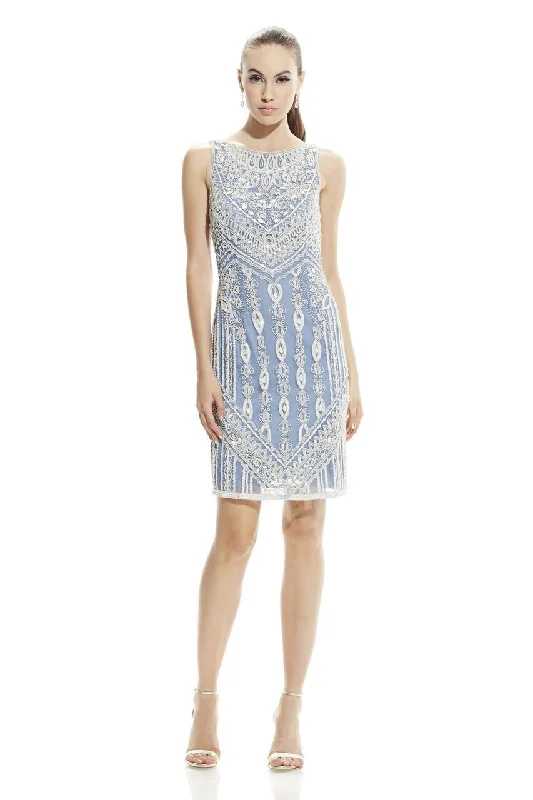 Hurry Before It's Gone Theia - 882661SC Beaded Sleeveless Mesh Column Dress