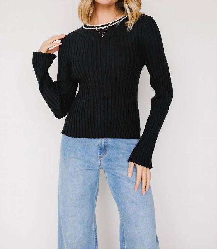 Chic Outfits Ribbed Knit Sweater In Black/cream