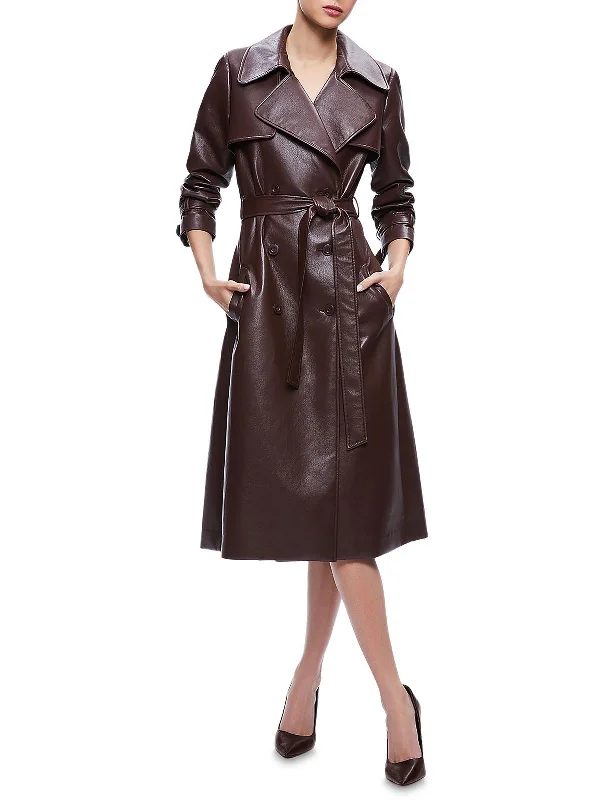 Trendsetter's Closet Elicia Womens Vegan Leather Double-Breasted Trench Coat