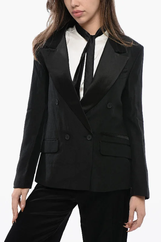 Flash Sales Allsaints Satin Eve Double Breasted Blazer With Flap Pockets