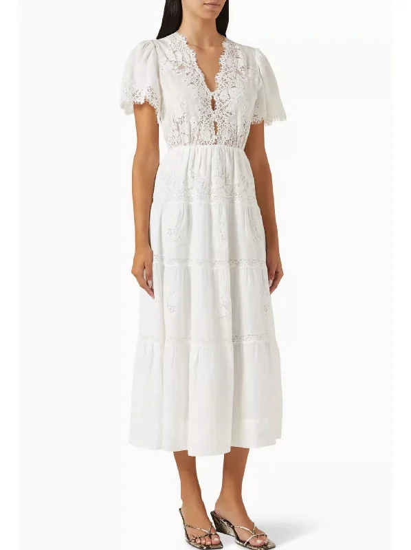 Wardrobe Refresh Lace-Trim Long White Ramie Dress