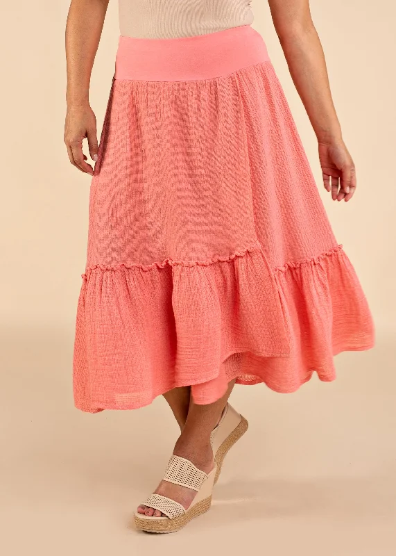 Pastel Styles Elva Linen Skirt in Coral Crush