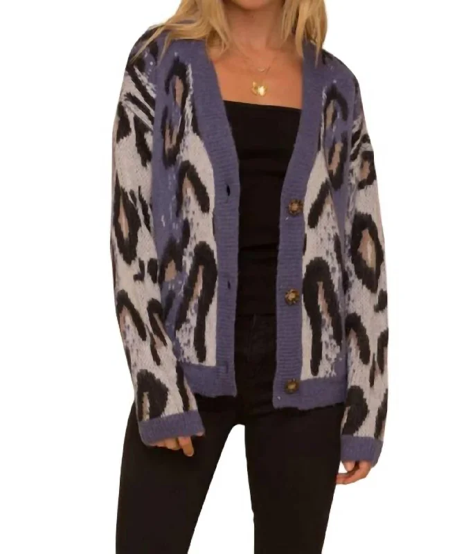 Limited Time Flash Sale Leopard Jacquard Cardigan In Blue