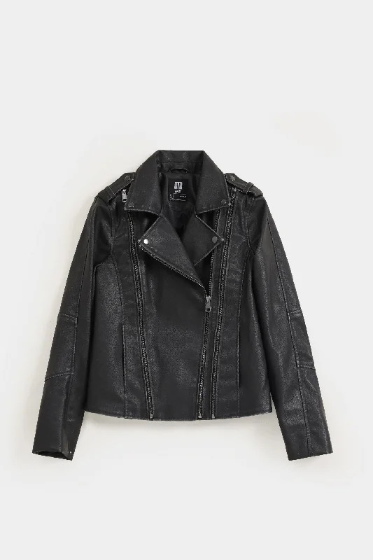 End Of Month Blowout Faux Leather Cropped Biker Jacket