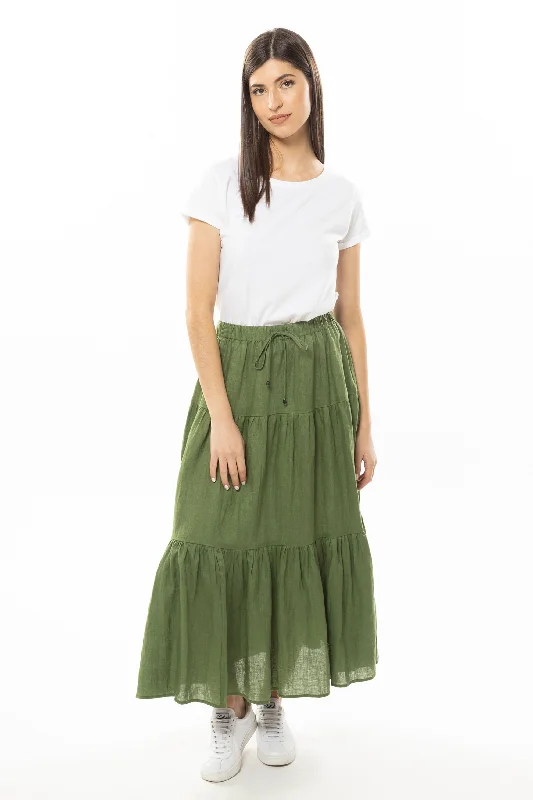 End Of Season Sale Curious Khaki Linen Maxi Skirt