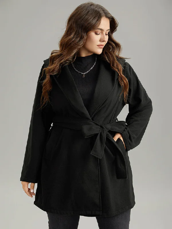 Limited Time Plain Belted Hooded Tunic Pocket Coat