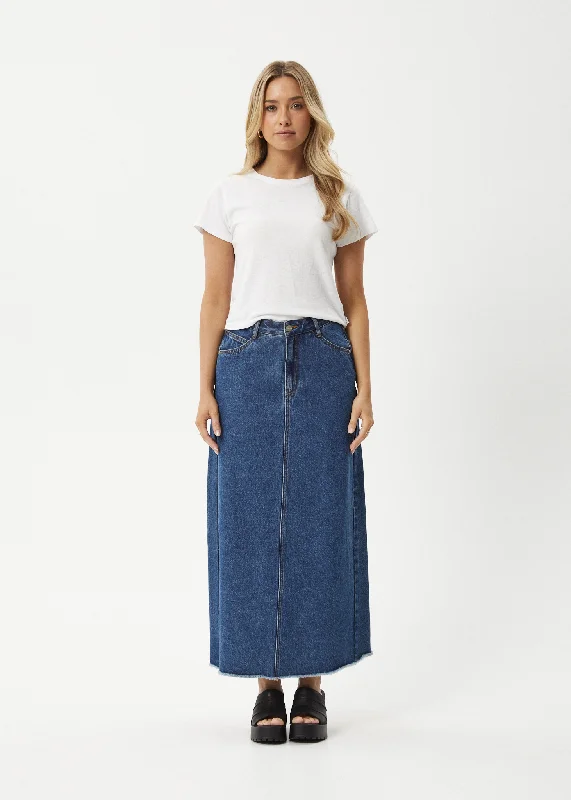 Casual Yet Stylish Separates AFENDS Womens Chichi - Denim Midi Skirt - Authentic Blue